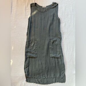 100% Linen Sage Midi Dress with Pockets
